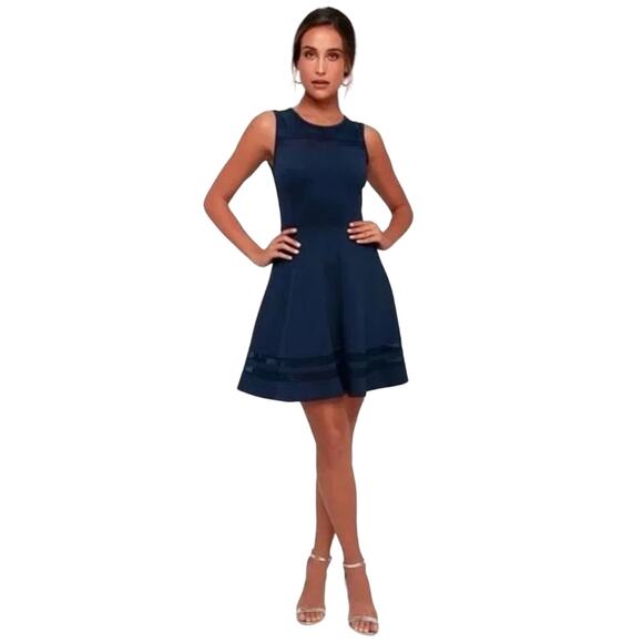 Lulu's Sleeveless Navy Blue Final Stretch Fit and Flare Dress - Size Small - Picture 1 of 11